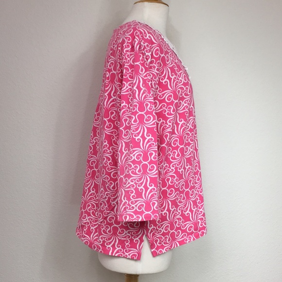 3/$35 Alfred Dunner Pink Swirl Crochet 3/4 Sleeve Top XL - Picture 3 of 11